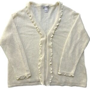 Envision Studio Ruffle Cardigan Sweater 4X Cream Open Knit Crochet Ramie Blend